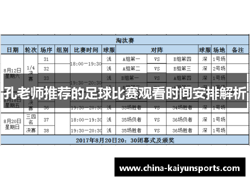 孔老师推荐的足球比赛观看时间安排解析